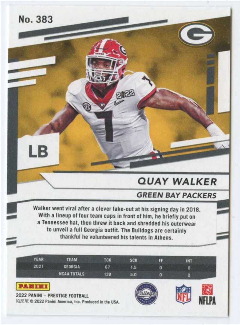 2022 Panini Prestige #383 Quay Walker RC Rookie Green Bay Packers NFL Football Trading Card