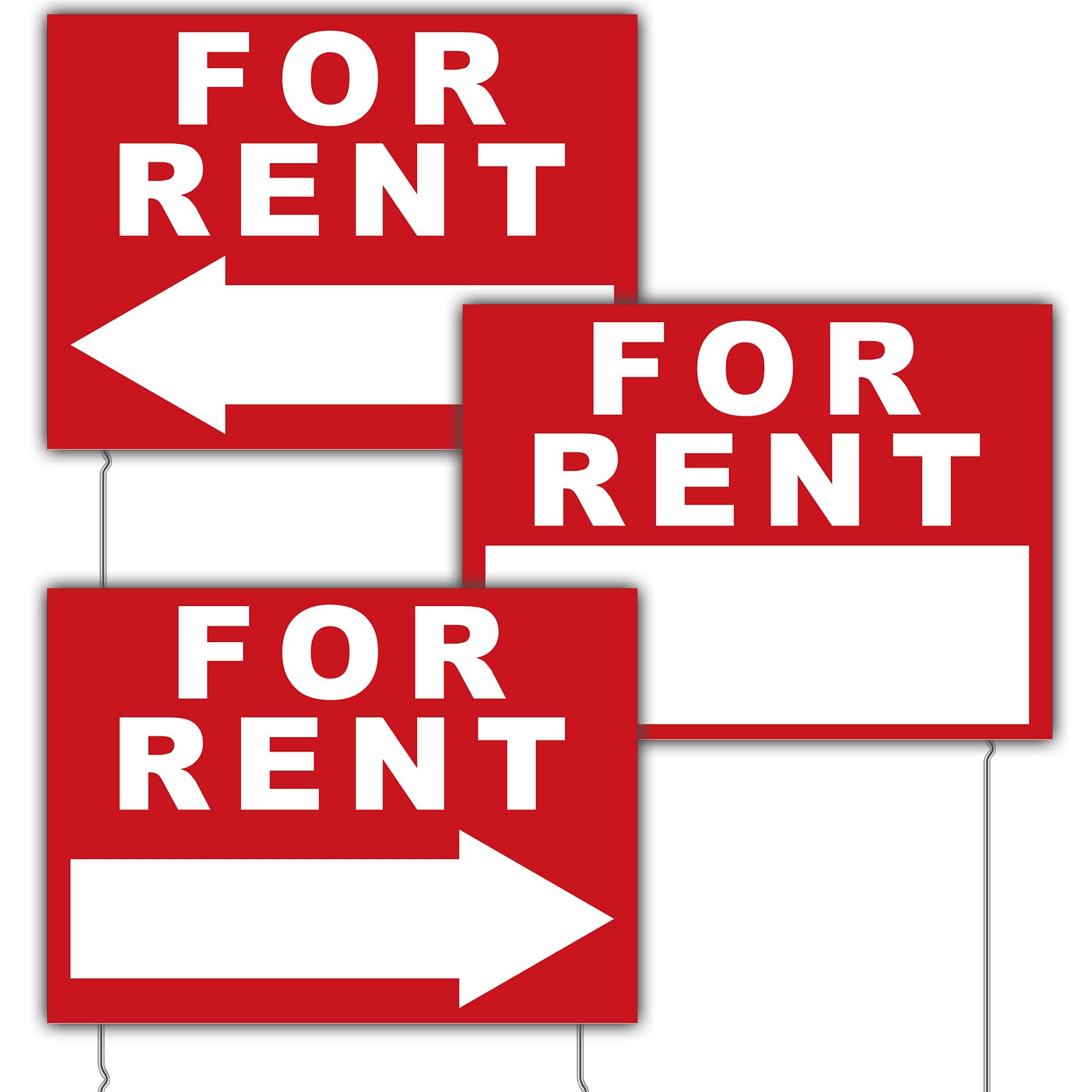 3 Pack 12 x 16 Inches for Rent Sign Kit Yard Sign with Tall Stands Double Sided Corrugated Plastic for Rental House Car Apartment Shops Business (Red)