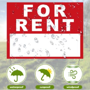 3 Pack 12 x 16 Inches for Rent Sign Kit Yard Sign with Tall Stands Double Sided Corrugated Plastic for Rental House Car Apartment Shops Business (Red)