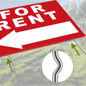 3 Pack 12 x 16 Inches for Rent Sign Kit Yard Sign with Tall Stands Double Sided Corrugated Plastic for Rental House Car Apartment Shops Business (Red)