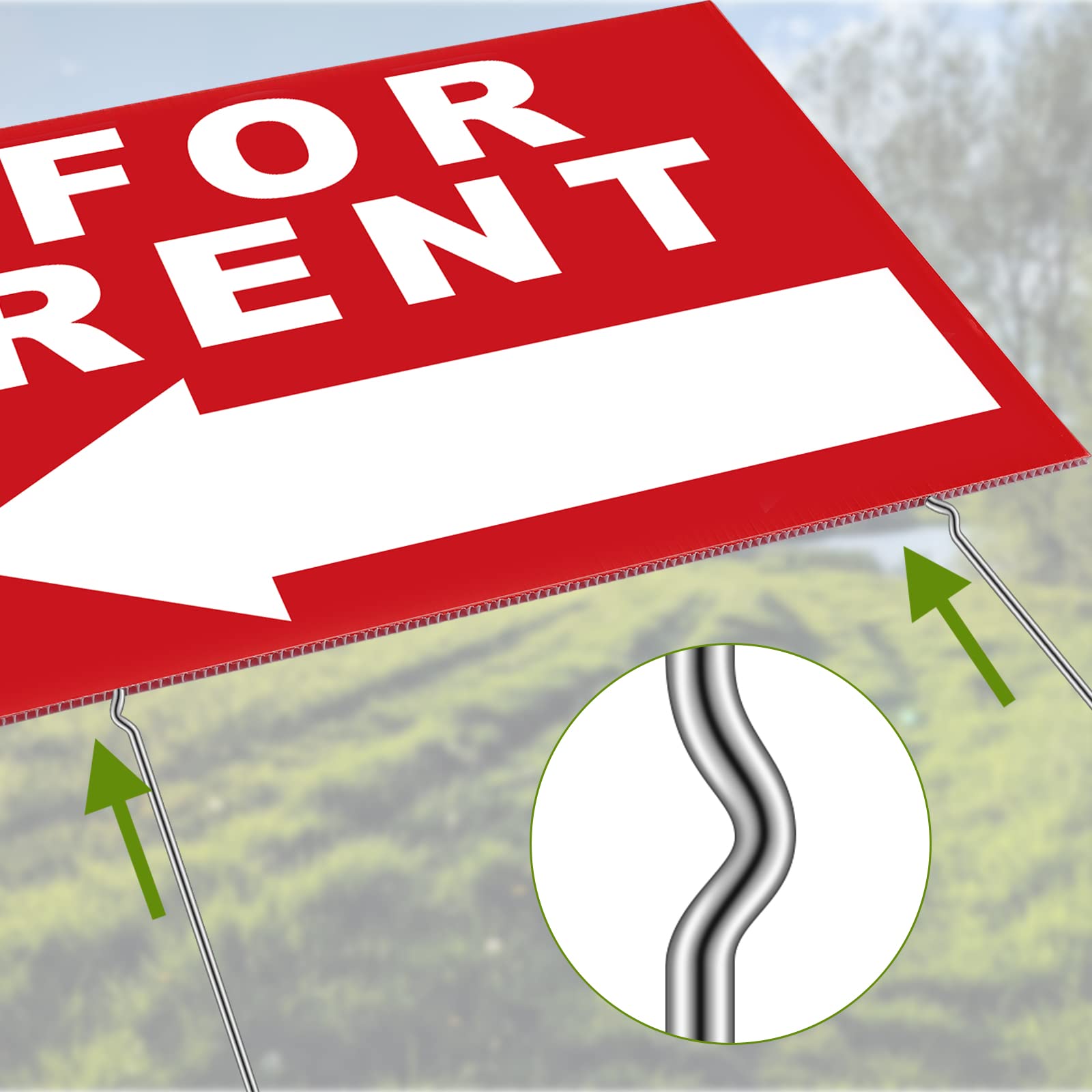 3 Pack 12 x 16 Inches for Rent Sign Kit Yard Sign with Tall Stands Double Sided Corrugated Plastic for Rental House Car Apartment Shops Business (Red)