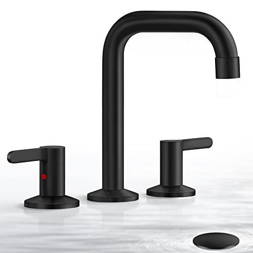 Bathroom Faucet ARRISEA Bathroom Faucets for Sink 3 Hole, Black Bathroom Faucet 3 Hole 8 Inch Widespread with Pop Up Drain, 2 Handle Faucet for Bathroom Sink, BF010-1-MB