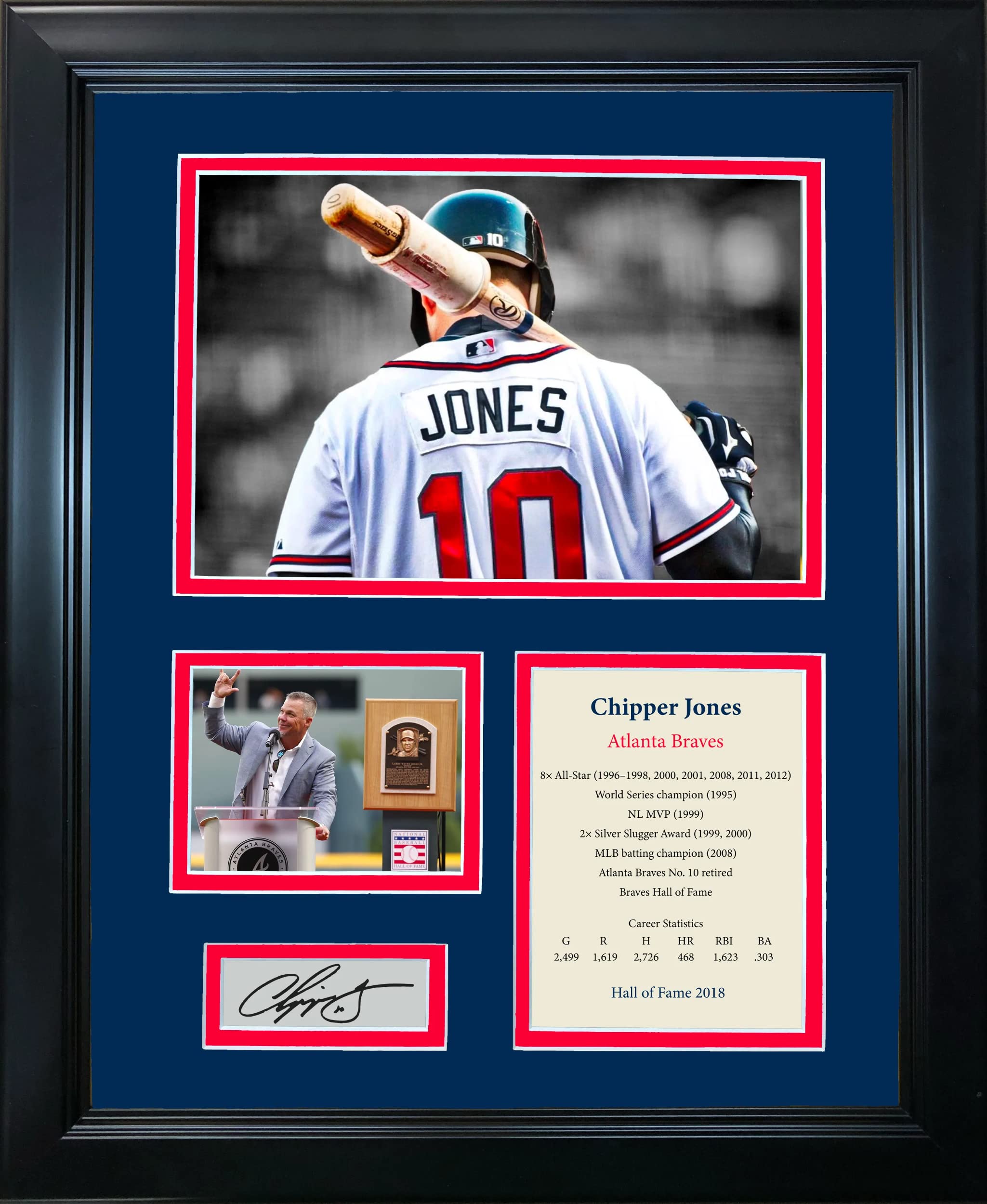 Framed Chipper Jones Hall of Fame Facsimile Laser Engraved Signature Auto Atlanta Braves 12"x15" Baseball Photo Collage