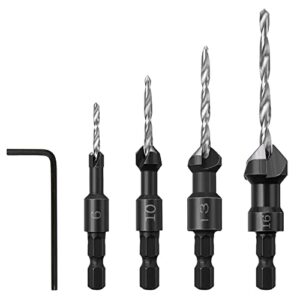 countersink drill bits set - 1/4 inch hex shank tapered drill bits, quick change wood woodworking counter sinker drill bit with hex wrench screw pilot hole drilling tools for wood plastic,4pcs