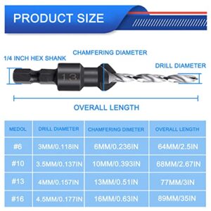 Countersink Drill Bits Set - 1/4 Inch Hex Shank Tapered Drill Bits, Quick Change Wood Woodworking Counter Sinker Drill Bit with Hex Wrench Screw Pilot Hole Drilling Tools for Wood Plastic,4Pcs