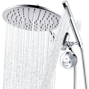 g-promise all metal 10" rain shower head with handheld spray combo, contains 4-setting soild brass diverter with 9" adjustable extension arm, 71" extra long stainless steel hose (10 inch, chrome)