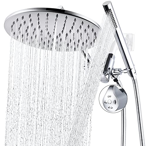 G-Promise All Metal 10" Rain Shower Head with Handheld Spray Combo, Contains 4-Setting Soild Brass Diverter with 9" Adjustable Extension Arm, 71" Extra Long Stainless Steel Hose (10 inch, chrome)