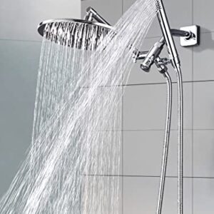 G-Promise All Metal 10" Rain Shower Head with Handheld Spray Combo, Contains 4-Setting Soild Brass Diverter with 9" Adjustable Extension Arm, 71" Extra Long Stainless Steel Hose (10 inch, chrome)