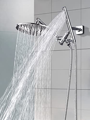 G-Promise All Metal 10" Rain Shower Head with Handheld Spray Combo, Contains 4-Setting Soild Brass Diverter with 9" Adjustable Extension Arm, 71" Extra Long Stainless Steel Hose (10 inch, chrome)