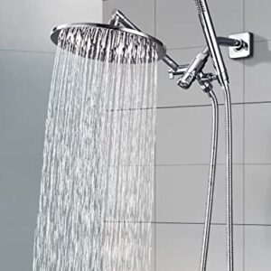 G-Promise All Metal 10" Rain Shower Head with Handheld Spray Combo, Contains 4-Setting Soild Brass Diverter with 9" Adjustable Extension Arm, 71" Extra Long Stainless Steel Hose (10 inch, chrome)