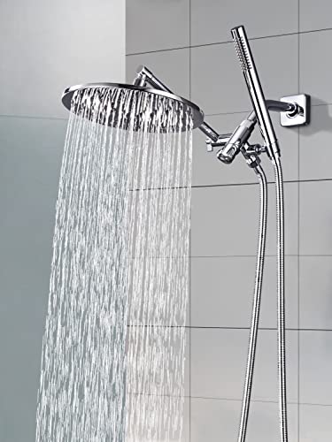 G-Promise All Metal 10" Rain Shower Head with Handheld Spray Combo, Contains 4-Setting Soild Brass Diverter with 9" Adjustable Extension Arm, 71" Extra Long Stainless Steel Hose (10 inch, chrome)