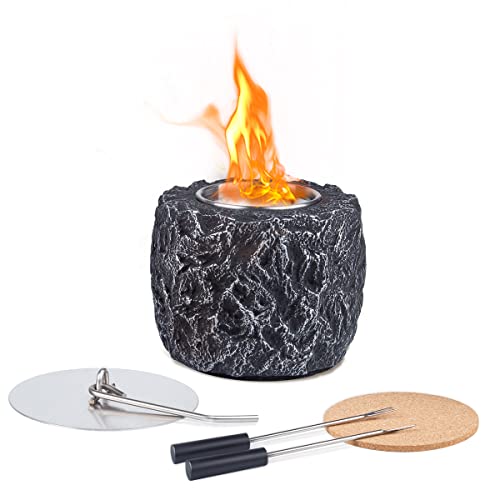 IMMEK Concrete Tabletop Fire Pit with 2 Roasting Sticks- Fire Bowl, Table top firepit, Portable Mini Indoor/Outdoor fire Pit