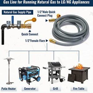 CALPOSE 15 Feet 1/2 inch ID Natural Gas Grill Hose with Quick Connect Fittings, Natural Gas Line for Grill, Pizza Oven, Heater and More Low Pressure Appliance