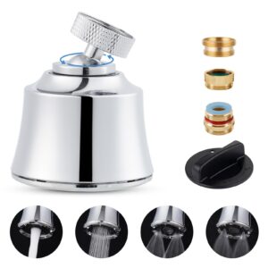 hygie rinse faucet sprayer attachment with 4 spray modes, 360° swivel faucet aerator kitchen sink faucet head 55/64-27uns famale thread, male thread adapter included, chrome