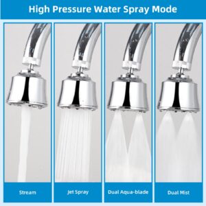 Hygie Rinse Faucet Sprayer Attachment with 4 Spray Modes, 360° Swivel Faucet Aerator Kitchen Sink Faucet Head 55/64-27UNS Famale Thread, Male Thread Adapter Included, Chrome