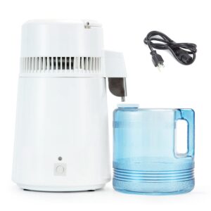 water distiller w/ plastic container;750w,1.1gal/4l capacity;distill water up to 0.26gal/1l per hour and about 6gal/23l per day;countertop style is perfect for home use