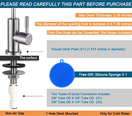 ESOW 100% Lead-Free Kitchen Water Filter Faucet, Fits Most Reverse Osmosis and Water Filtration System for Kitchen Bar Sink in Non-Air Gap, SUS304 Stainless Steel Brushed Nickel Finish
