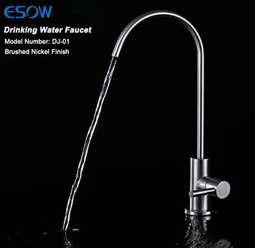 ESOW 100% Lead-Free Kitchen Water Filter Faucet, Fits Most Reverse Osmosis and Water Filtration System for Kitchen Bar Sink in Non-Air Gap, SUS304 Stainless Steel Brushed Nickel Finish