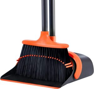 broom and dustpan set, broom and dustpan, broom and dustpan set for home, upgrade 52" long handle broom with stand up dustpan combo set for office home kitchen lobby floor use, dust pan and broom set