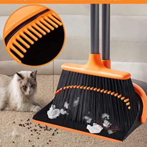 Broom and Dustpan Set, Broom and Dustpan, Broom and Dustpan Set for Home, Upgrade 52" Long Handle Broom with Stand Up Dustpan Combo Set for Office Home Kitchen Lobby Floor Use, Dust pan and Broom Set