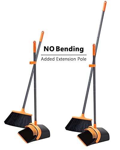 Broom and Dustpan Set, Broom and Dustpan, Broom and Dustpan Set for Home, Upgrade 52" Long Handle Broom with Stand Up Dustpan Combo Set for Office Home Kitchen Lobby Floor Use, Dust pan and Broom Set