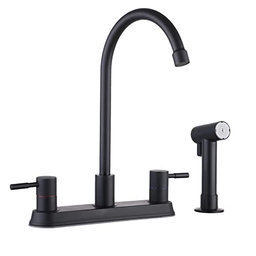 IKEBANA Black Kitchen Faucet,2 Handle Kitchen Sink Faucet with Side Sprayer Matte Black,3 or 4 Hole Lead-Free 360 Swivel Stainless Steel Commercial Kitchen Faucet for Rv Laundry Farmhouse Kitchen Sink