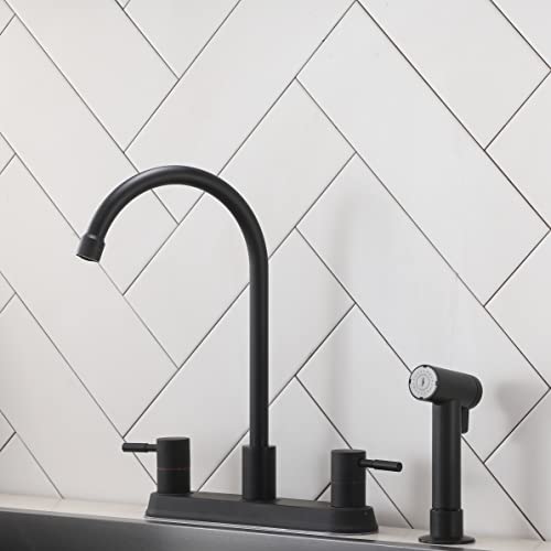 IKEBANA Black Kitchen Faucet,2 Handle Kitchen Sink Faucet with Side Sprayer Matte Black,3 or 4 Hole Lead-Free 360 Swivel Stainless Steel Commercial Kitchen Faucet for Rv Laundry Farmhouse Kitchen Sink