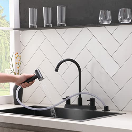 IKEBANA Black Kitchen Faucet,2 Handle Kitchen Sink Faucet with Side Sprayer Matte Black,3 or 4 Hole Lead-Free 360 Swivel Stainless Steel Commercial Kitchen Faucet for Rv Laundry Farmhouse Kitchen Sink