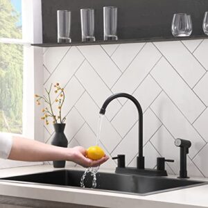 IKEBANA Black Kitchen Faucet,2 Handle Kitchen Sink Faucet with Side Sprayer Matte Black,3 or 4 Hole Lead-Free 360 Swivel Stainless Steel Commercial Kitchen Faucet for Rv Laundry Farmhouse Kitchen Sink