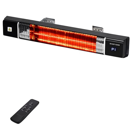 Uthfy 1500W Wall Mounted Electric Infrared Patio Heater with Remote Control and 24H Timer - Outdoor Use