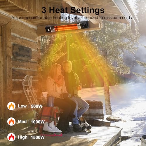 Uthfy 1500W Wall Mounted Electric Infrared Patio Heater with Remote Control and 24H Timer - Outdoor Use