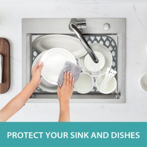 SAMSIER Sink Protectors for Kitchen Sink 13x11&16x12&19x14&21x16&22x13&24x13&26x14&28x14&30x16, Large Silicone Sink Mats Grid for Bottom of Farmhouse Stainless Steel Sink (19”x14”, Rear Drain)