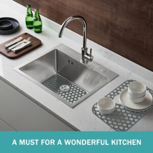 SAMSIER Sink Protectors for Kitchen Sink 13x11&16x12&19x14&21x16&22x13&24x13&26x14&28x14&30x16, Large Silicone Sink Mats Grid for Bottom of Farmhouse Stainless Steel Sink (19”x14”, Rear Drain)