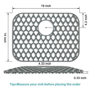 SAMSIER Sink Protectors for Kitchen Sink 13x11&16x12&19x14&21x16&22x13&24x13&26x14&28x14&30x16, Large Silicone Sink Mats Grid for Bottom of Farmhouse Stainless Steel Sink (19”x14”, Rear Drain)