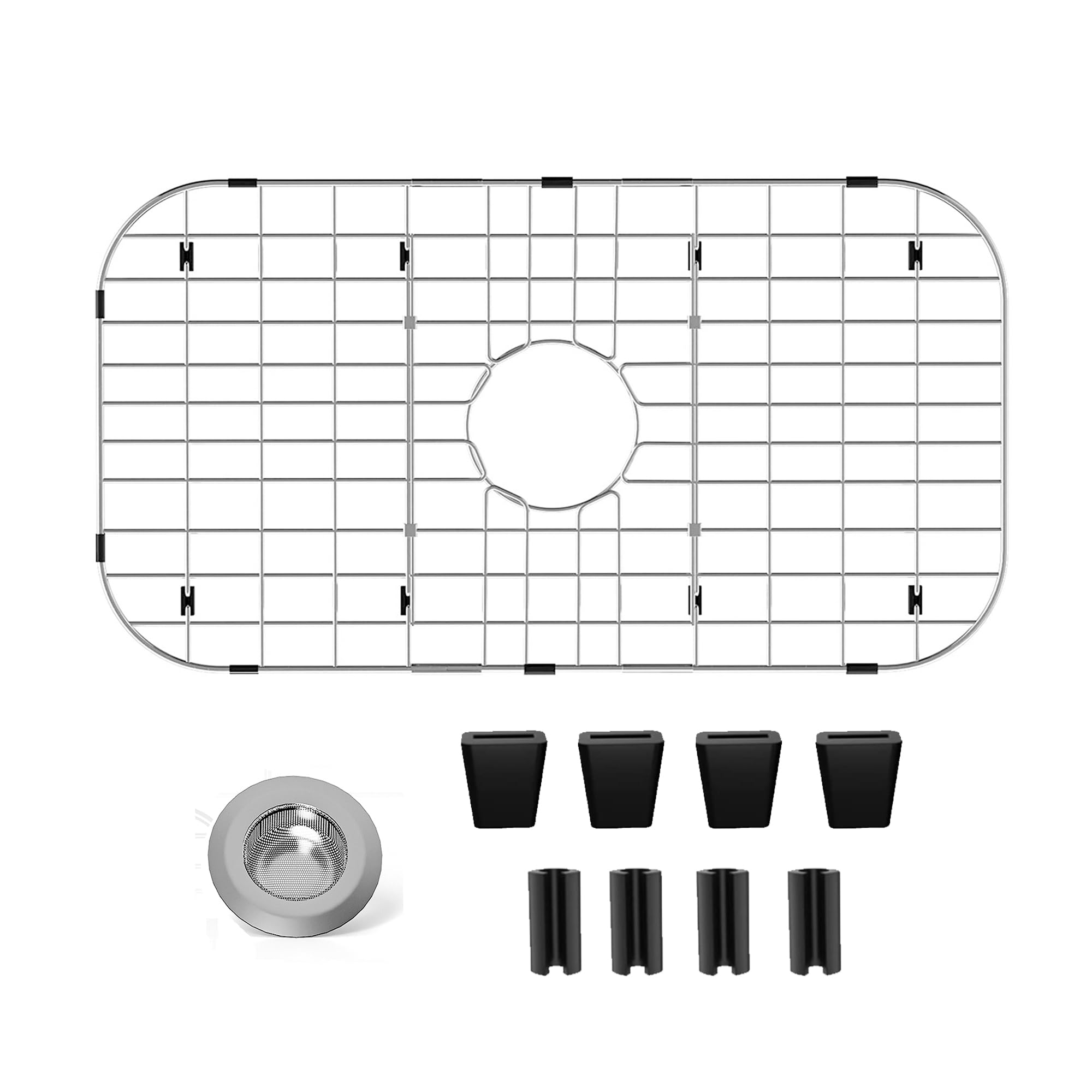 Sink Protectors for Kitchen Sink 26" x14", Stainless Steel Sink Protector with Center Drain Hole Sink Rack for Bottom of Sink with Sink Strainers (Separable, 26" x 14", Center Drain)