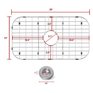 Sink Protectors for Kitchen Sink 26" x14", Stainless Steel Sink Protector with Center Drain Hole Sink Rack for Bottom of Sink with Sink Strainers (Separable, 26" x 14", Center Drain)