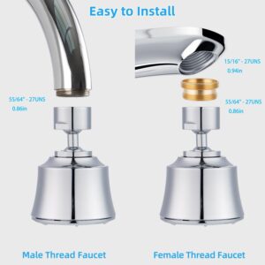 iFealClear Kitchen Sink Faucet Head, 360° Swivel Faucet Sprayer Attachment, Large Angle Rotatable Faucet Aerator Adapter with 2 Metal Swivel Joints, 4 Spray Modes, Male Female Thread Adapters, Chrome