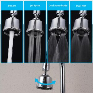 iFealClear Kitchen Sink Faucet Head, 360° Swivel Faucet Sprayer Attachment, Large Angle Rotatable Faucet Aerator Adapter with 2 Metal Swivel Joints, 4 Spray Modes, Male Female Thread Adapters, Chrome