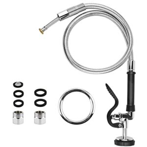 launceter spray valve with 44 inch pre rinse hose,pre rinse sprayer with flexible stainless steel hose for commercial kitchen faucet, black, 1 set