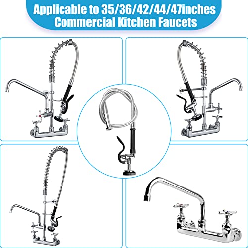 Launceter Spray Valve with 44 Inch Pre Rinse Hose,Pre Rinse Sprayer with Flexible Stainless Steel Hose for Commercial Kitchen Faucet, Black, 1 Set