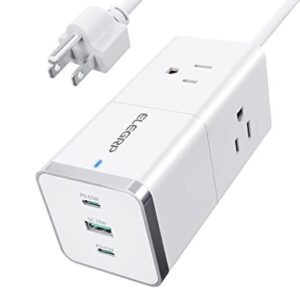 ELEGRP Travel Power Strip with 65W USB C, 3 Outlets 3 USB(2 USB-C), 5ft Extension Cord with 3 Widely Spaced Outlets, 65W USB C Fast Charging Compatible with MacBook, Travel Hotel Cruise Essentials