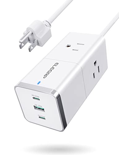 ELEGRP Travel Power Strip with 65W USB C, 3 Outlets 3 USB(2 USB-C), 5ft Extension Cord with 3 Widely Spaced Outlets, 65W USB C Fast Charging Compatible with MacBook, Travel Hotel Cruise Essentials