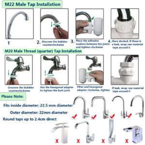 Faucet Water Filter with Washable Filter,Tap Water Filter, Faucet Mount Water Filters for Kitchen Sink, Reduces Chlorine & Bad Taste - Fits Standard Faucets