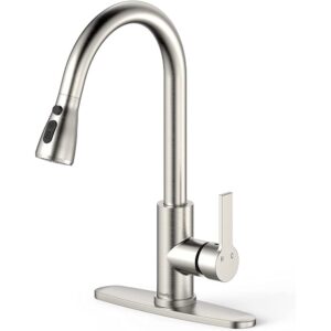 shininglove kitchen faucet, modern kitchen sink faucet with pull-down sprayer, single handle stainless steel sink faucet for kitchen sink brushed nickel
