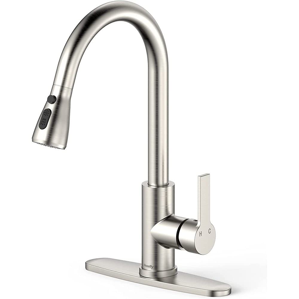 ShiningLove Kitchen Faucet, Modern Kitchen Sink Faucet with Pull-Down Sprayer, Single Handle Stainless Steel Sink Faucet for Kitchen Sink Brushed Nickel