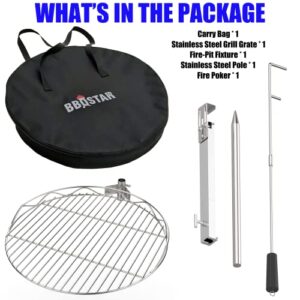 BBQSTAR Detachable Swivel Grill for 19.5" Wood Burning Firepit as Solo Stove Bonfire Hotshot Explorer; Outdoor Firepit Grill Accessory Kit W/Stainless Steel Cooking Grate, Fire Poker,Carry Bag