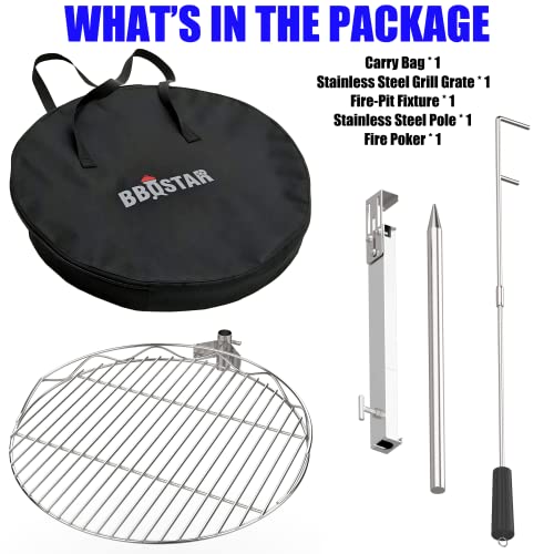 BBQSTAR Detachable Swivel Grill for 19.5" Wood Burning Firepit as Solo Stove Bonfire Hotshot Explorer; Outdoor Firepit Grill Accessory Kit W/Stainless Steel Cooking Grate, Fire Poker,Carry Bag