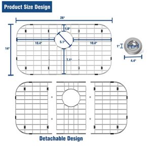 Stainless Steel Sink Protector 26"x14" with Rear Drain, Metal Sink Rack for Bottom of Sink, Kitchen Sink Grate and Sink Protectors with Sink Strainer (26" x 14" - Rear Drain)