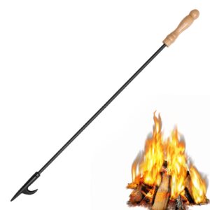 agm fire poker for fire pit, 32" long heavy duty campfire poker stick with wooden handle for camping, fireplace, bonfires, rust resistant portable fire pit tools accessories for outdoor & indoor