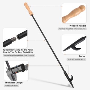 AGM Fire Poker for Fire Pit, 32" Long Heavy Duty Campfire Poker Stick with Wooden Handle for Camping, Fireplace, Bonfires, Rust Resistant Portable Fire Pit Tools Accessories for Outdoor & Indoor